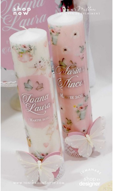 Trusou cu fluturi si flori ideal pentru un botez primavara Pink Spring 2